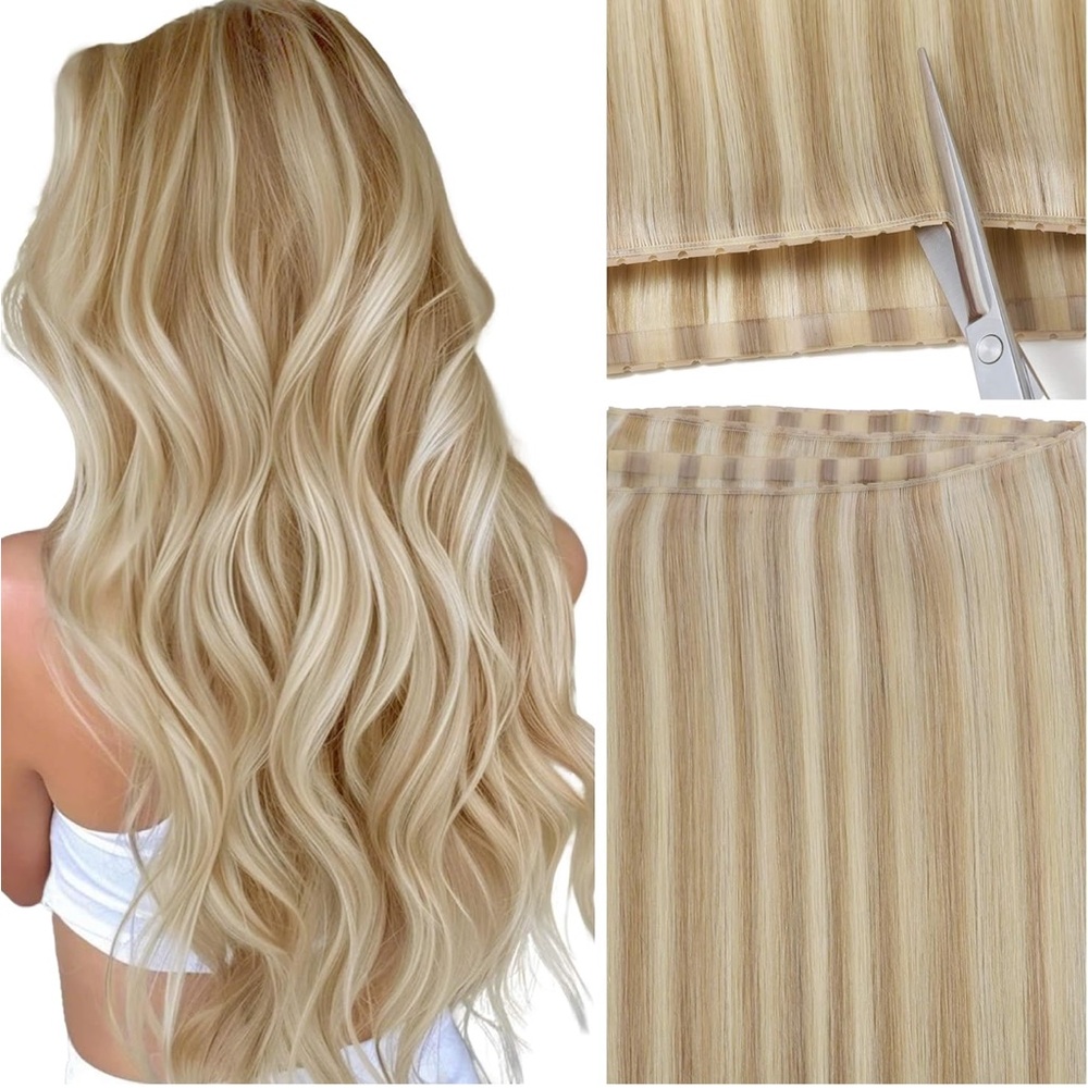 16 Inch 100g Light Brown With Platinum Blonde Highlights Extensions Real Human